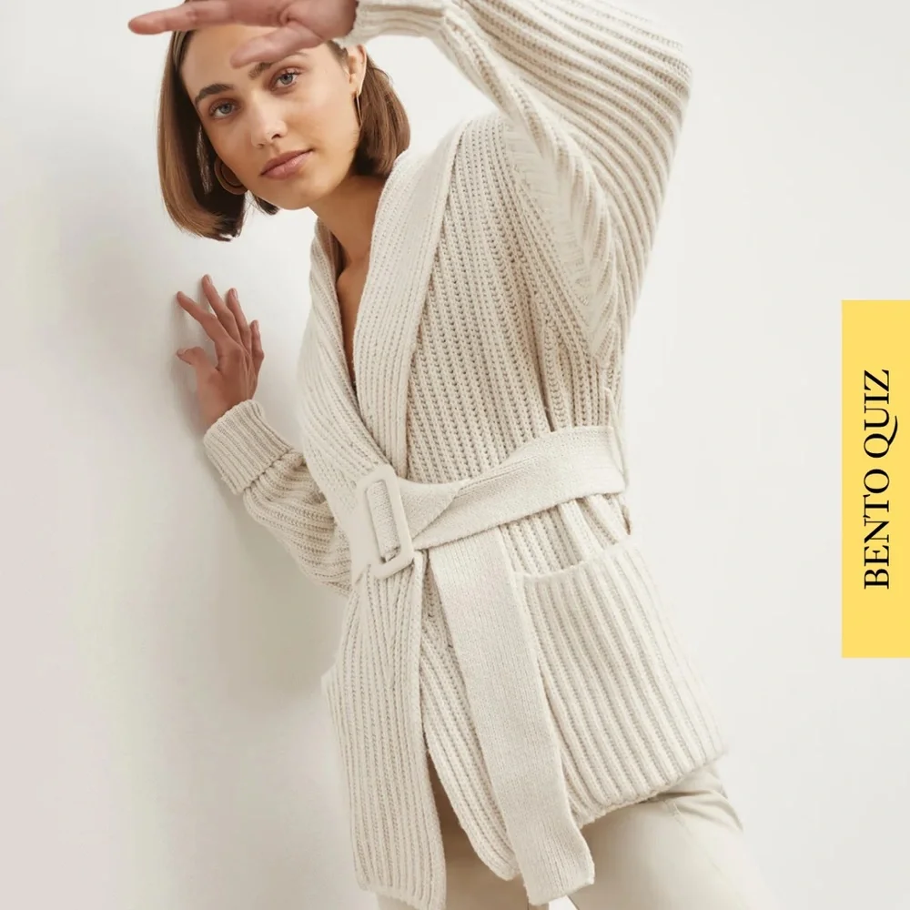 Cozy Cream Belted Cardigan Sweater -mm lafleur - Picture 3 of 8